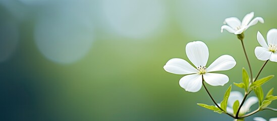Fototapeta na wymiar White blossoms bloom on slender stem