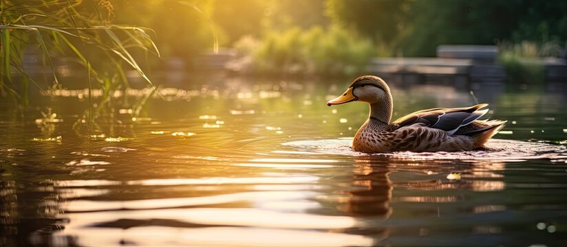 A duck swims in water