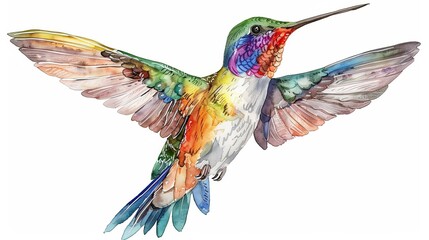 Hummingbird design of exotic bird flying isolated on white.