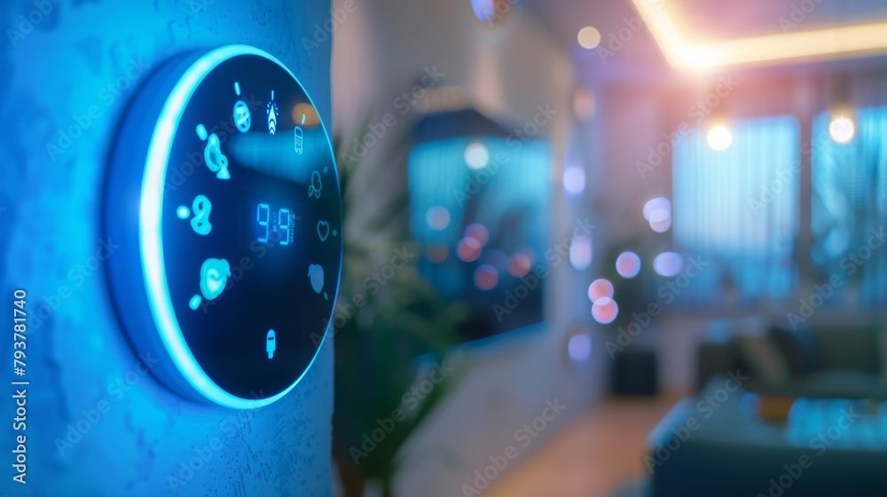 Leinwandbilder close-up of a smart thermostat with wireless connectivity, allowing remote temperature control for e