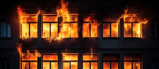 A building ablaze through the windows - obrazy, fototapety, plakaty