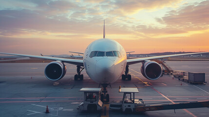 Naklejka premium Twilight Taxiing: Airplane Preparing for Flight
