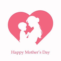 Mother's day illustration on white background. Mom holding son