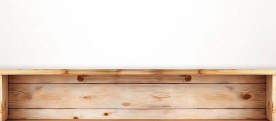 Wooden shelf against white wall