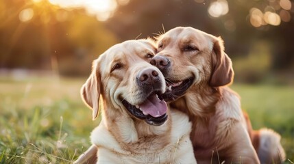 Celebrate non-human bonds with dogs joyfully playing on International Day of Friendship - obrazy, fototapety, plakaty