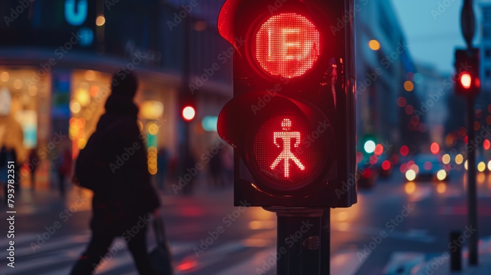 Poster close-up of a traffic light countdown timer, indicating the remaining time for pedestrians to cross 