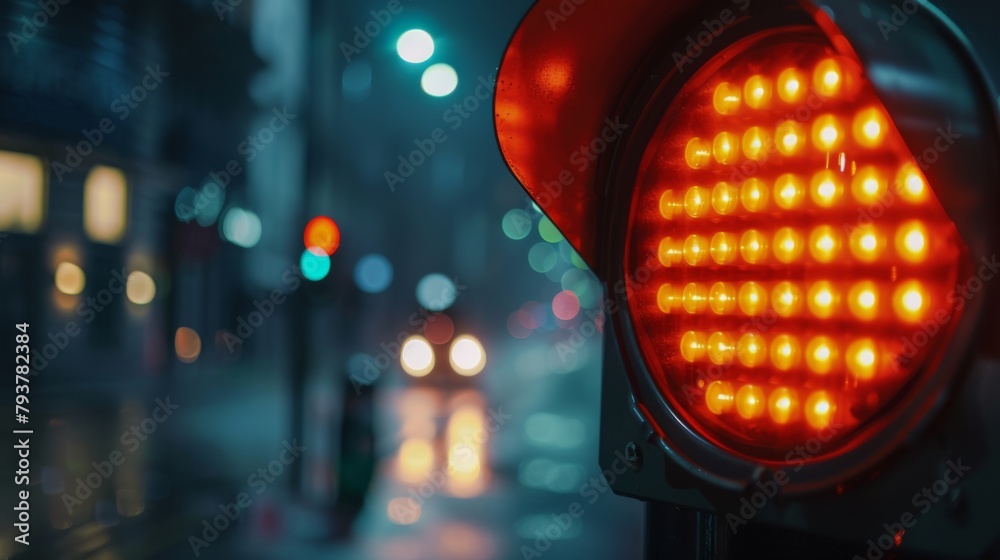 Poster close-up of a traffic light countdown timer, indicating the remaining time for pedestrians to cross 