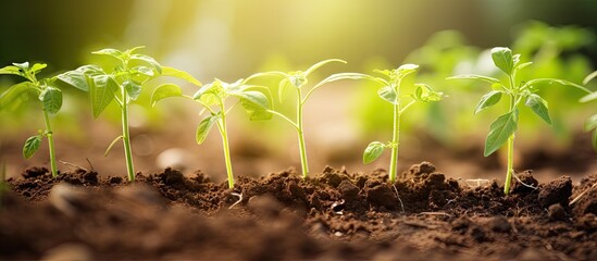 Young seedlings sprouting in soil - obrazy, fototapety, plakaty