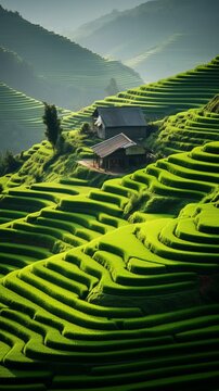 b'Terraced rice fields in Vietnam'