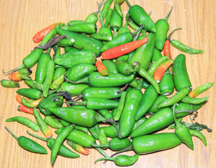 Red and Green Indian organic Chilies Background Selective focus.
