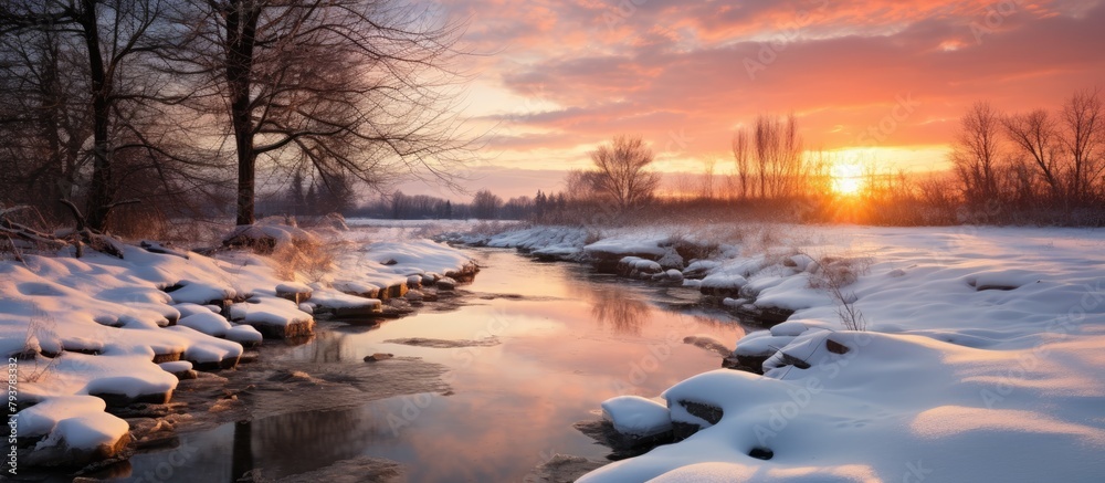 Sticker River Flowing Through Snowy Forest