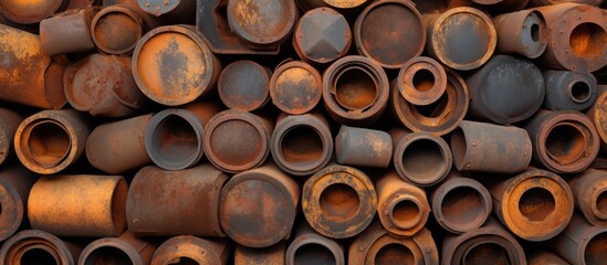 Rusty metal pipes stacked high