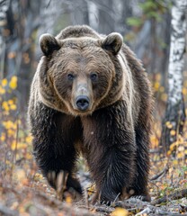 Fototapeta premium Large male grizzly bear walking through the woods