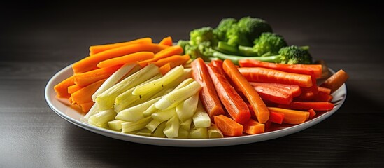 Plate of assorted vegetables on table