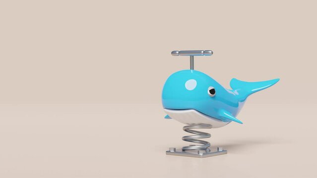 Playground whale spring rider isolated on pink background. 3d render illustration, alpha channel