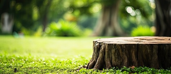 Tree stump in park with grass