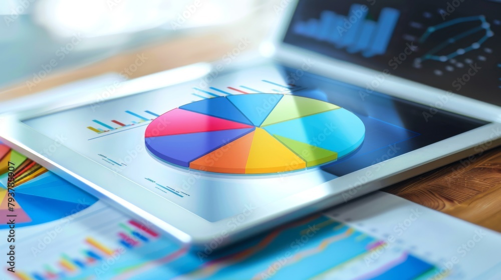 Leinwandbilder digital tablet displaying a pie chart representing market share distribution in a business analysis