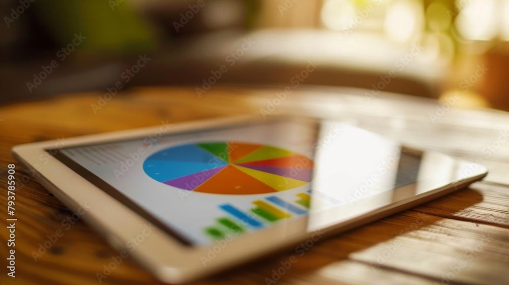 Leinwandbilder Digital tablet displaying a pie chart representing market share distribution in a business analysis