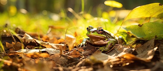 Frog sitting amidst green grass - Powered by Adobe