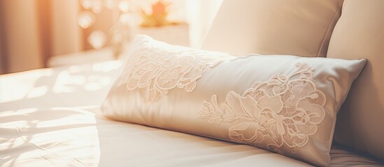 A pair of white pillows on a bed