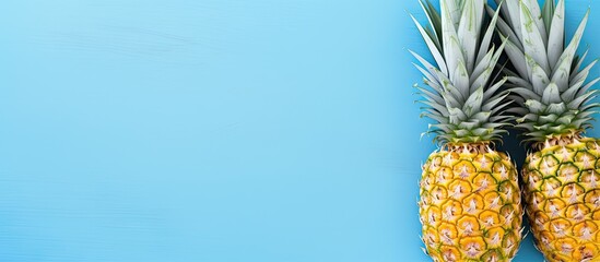 Two pineapples on blue background