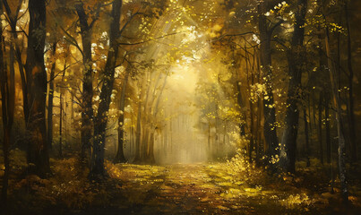 Obraz premium light filled between the trees background-generative ai