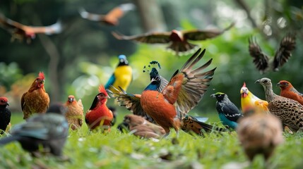 Fototapeta premium A Diverse Group of Birds in a Tropical Setting