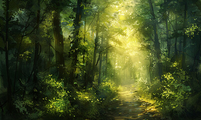 Fototapeta na wymiar light filled between the trees background-generative ai