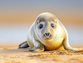 Foto op Plexiglas A young grey seal, Grey seal Halichoerus grypus, cute young animal © mirifadapt