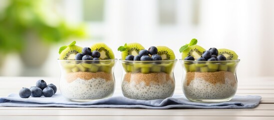 Fruit and yogurt glasses with blueberries and kiwi - Powered by Adobe