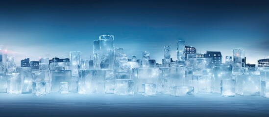 City skyline ice sculptures with skyscrapers in background - obrazy, fototapety, plakaty