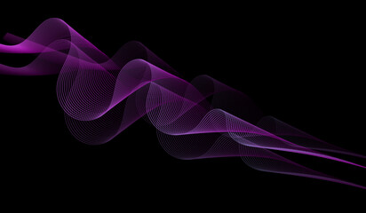 Abstract pink and purple wavy lines flowing on black background,can be used for  music,technology design