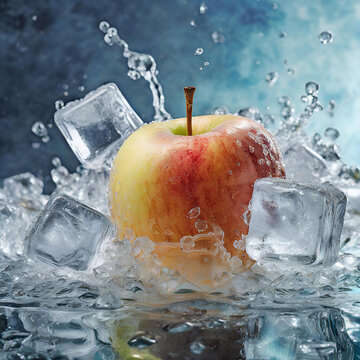 A high-resolution photograph of an apple in sparkling water