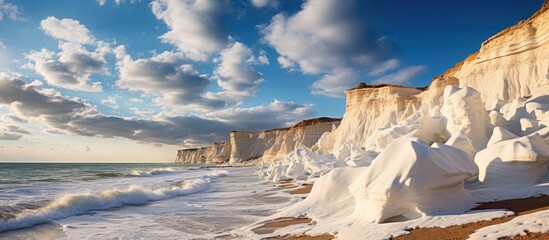 White cliffs beach waves crash