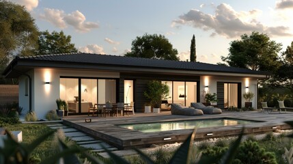 Fototapeta premium Modern house with pool and terrace