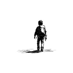 Child Walking Away with Backpack Silhouette. Vector illustration design.