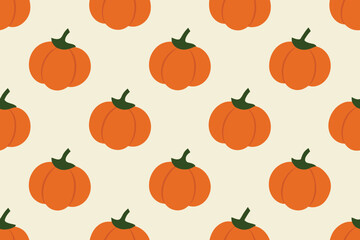 All over Halloween seamless vector repeat pattern with tossed orange and green pumpkin silhouettes on white background. Simple and sophisticated 4 way harvest Thanksgiving backdrop vector design