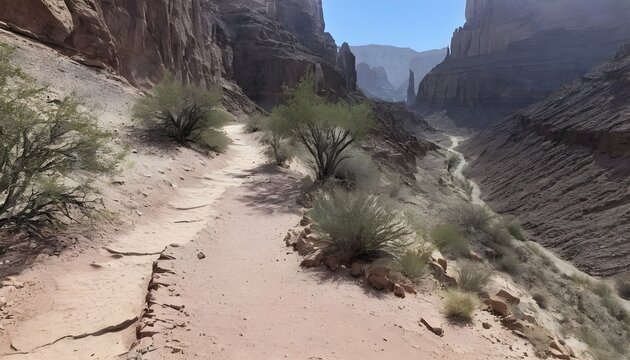 A dusty trail winding through the rugged canyons o upscaled 3