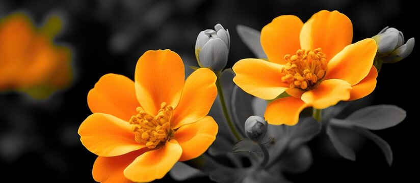 Two vibrant orange blooms thrive in shadow