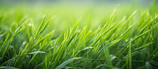 A field of lush green grass adorned with glistening water droplets