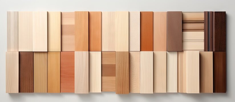 Different wooden samples on a wall