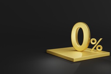 3D 0 percent gold and square pedestal. percentage discount promotion. Gold zero percent