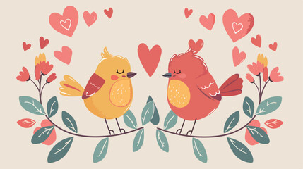 Cute birds with heart for valentine day Vectot style