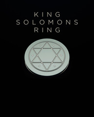 Seal of Solomon inscribed magic ring brass iron king Solomon's ring black magic Islamic djinn folklore 3d illustration render digital rendering	 - 793792509