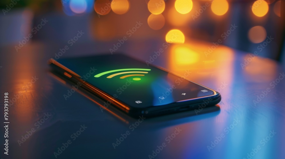 Leinwandbilder smartphone screen displaying a strong wi-fi signal indicator, ensuring uninterrupted connectivity on