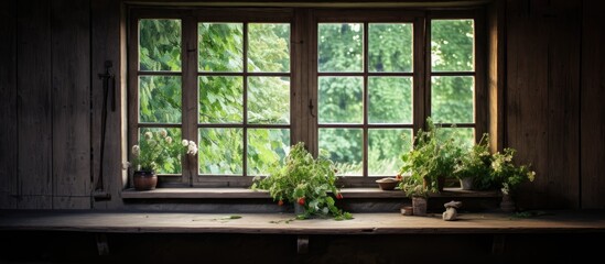 Two plant pots on table by window