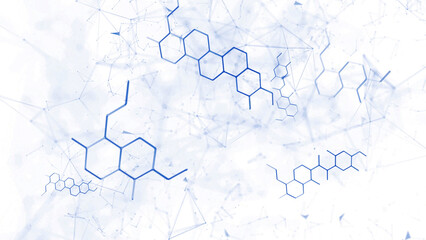 Artistic hexagonal chemical bonds isolated on white illustration background.