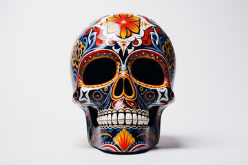 Mexican skull painted with geometric patterns сreated with Generative Ai - obrazy, fototapety, plakaty