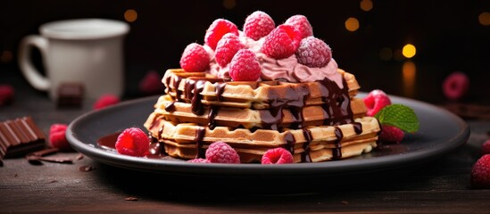 Close-Up Waffle with Berries and Sauce
