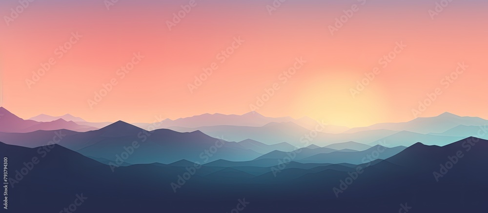 Poster Sunset Over Mountain Range Sky Background